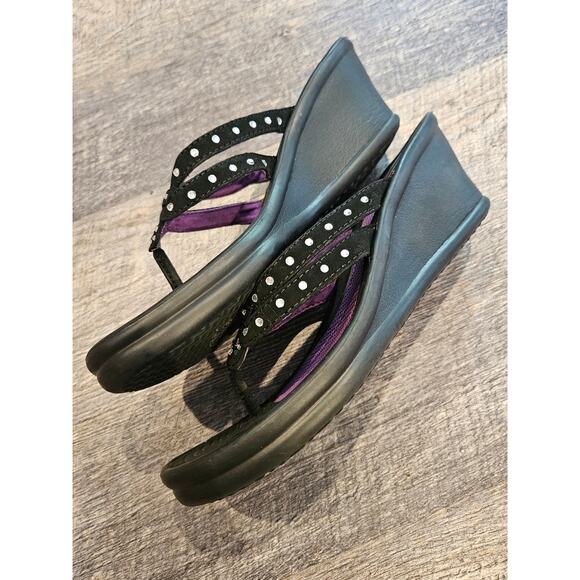 Sketchers kitty wedge rubber rhinestone thong sandals womens 8 y2k - Picture 2 of 5